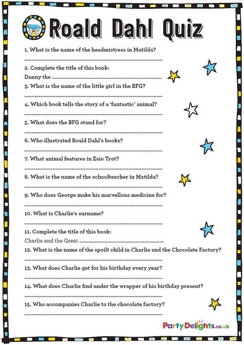 Free Printable Roald Dahl Quiz Party Delights Blog