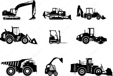 Set Of Heavy Construction Machines Vector Illustration Stock Vector