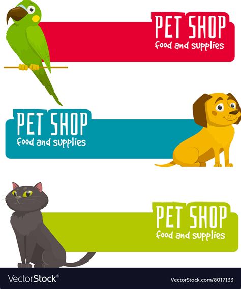 Pet Shop Horizontal Banners With Cat Dog Vector Image
