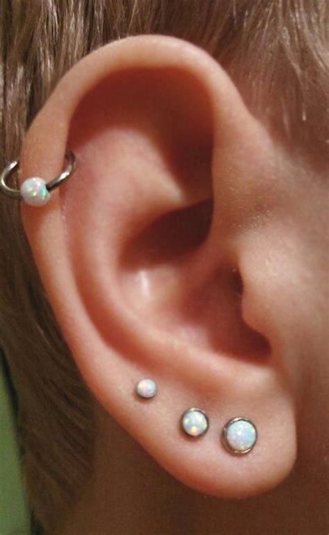 Cute Multiple Ear Piercing Ideas Combinations Triple Opal Lobe