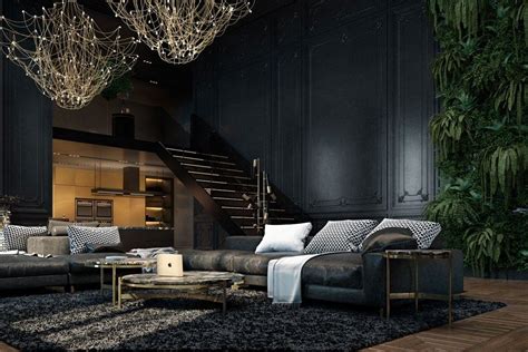 Black And White Home Interior Design For Luxury Home Dark Living
