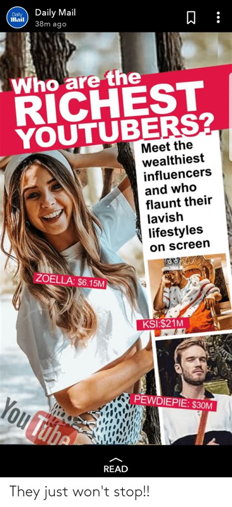 daily mail daily mail 38m ago who are the richest youtubers meet the wealthiest influencers and