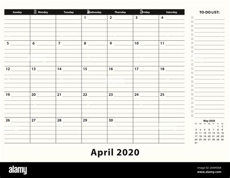 Abril De 2020 Calendario Mensual De Business Desk Pad Abril 2020