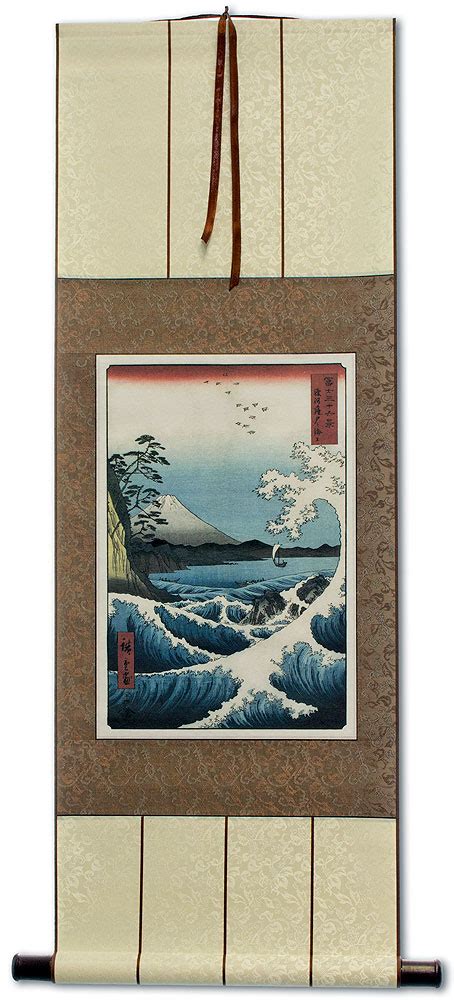 Mount Fuji Waves Landscape Japanese Woodblock Print Repro Wall Scroll