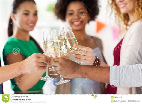 Friends Clinking Glasses Of Champagne At Party Stock Image Image Of Multiethnic Nonalcoholic