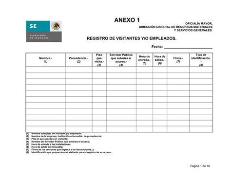 Hoja De Registro De Entrada Y Salida De Personal Pdf