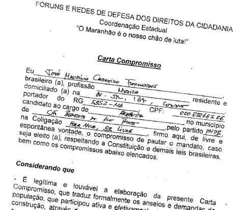 SÃo Benedito Do Rio Preto On Line Carta Compromisso Um Documento De Todos