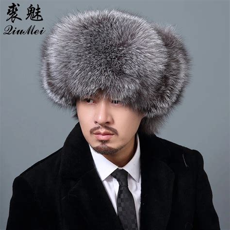 Buy Silver Fox Fur Winter Mens Hats With Genuine