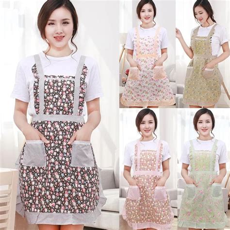 1pcs Double Pockets Flower Apron Woman Adult Bibs Home Cooking Baking Coffee Shop Cleaning