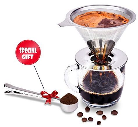 Paperless Pour Over Coffee Cone Dripper With Stand And Scooping Spoon