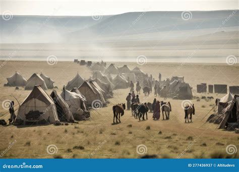 Nomadic Tribe On The Move Their Tents And Belongings In Tow Stock