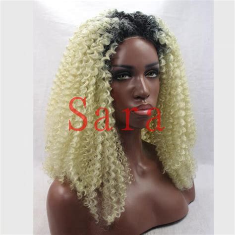 Two Tone Afro Kinky Curly Off Black 1b 613 Blonde Dark Roots Black