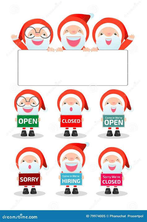 Merry Christmas Santa Claus Holding Signs Open Closed Sorry Hiring