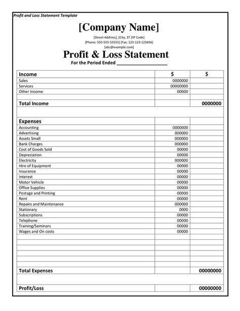 Profit Loss Statement Template Free Pdf Excel Documents My Xxx Hot Girl