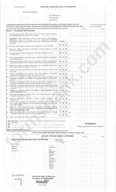 Form 51a102 Kentucky Sales And Use Tax Worksheet Printable Pdf Download