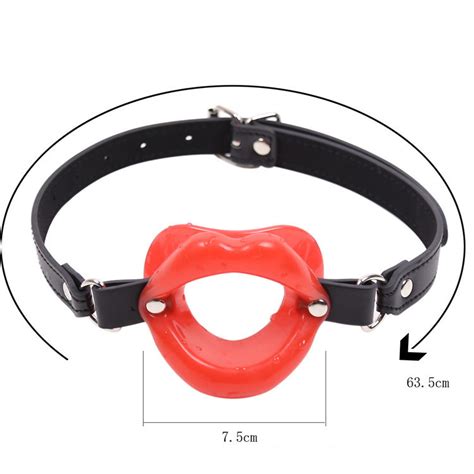 Sexy Lips Pu Leather Belt Rubber Mouth Gag Open Fixation Mouth Stuffed Oral Sex Gag For Women