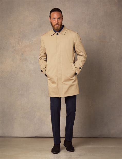 Water Resistant Mens Rain Mac With Removable Lining In Beige Hawes