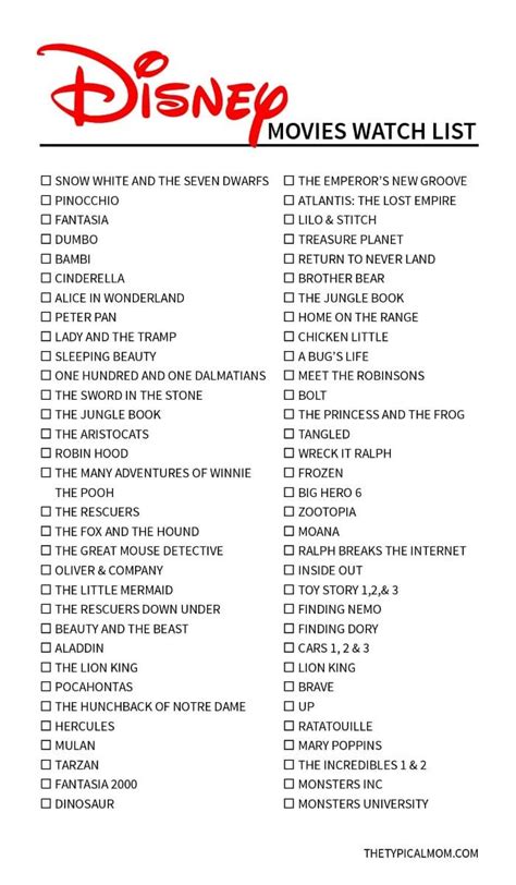 For the sake of simplicity, only movies originally produced by disney studios. Free Printable Disney Classic Movies List! | Disney ...