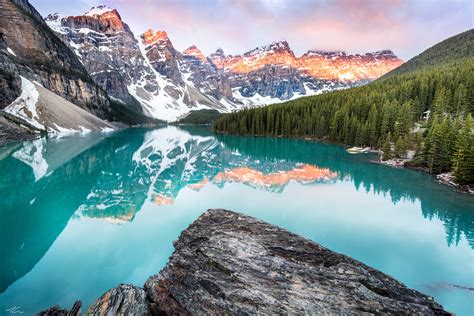 Wallpaper Moraine Lake Banff Canada Mountains Forest 4k Nature 15563