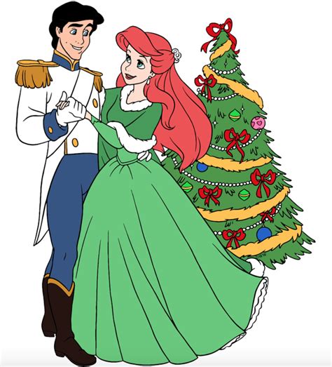Ariel And Prince Eric Dancing By The Beautiful Christmas Tree For