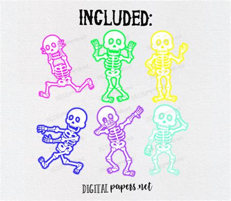 Neon Skeleton Clipart Halloween Skeletons Clip Art Png Etsy