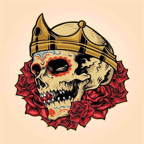 Royal Skull King Crown With Rose Illustrations Vector Mascot Logo Stock