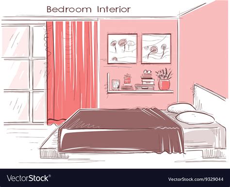 Bedroom Interior Color Hand Drawing Modern Home Vector Image