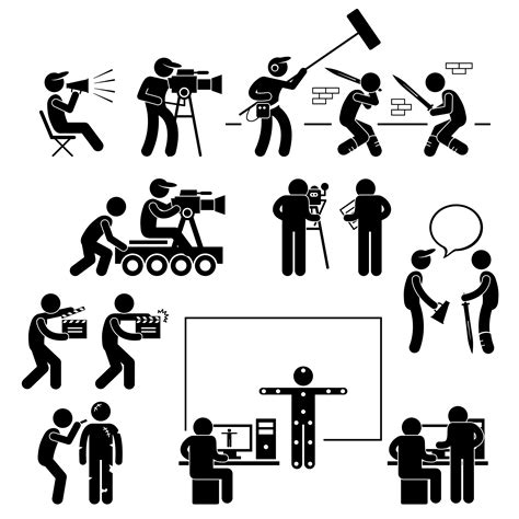Director Making Filming Movie Production Actor Stick Figure Pictogram