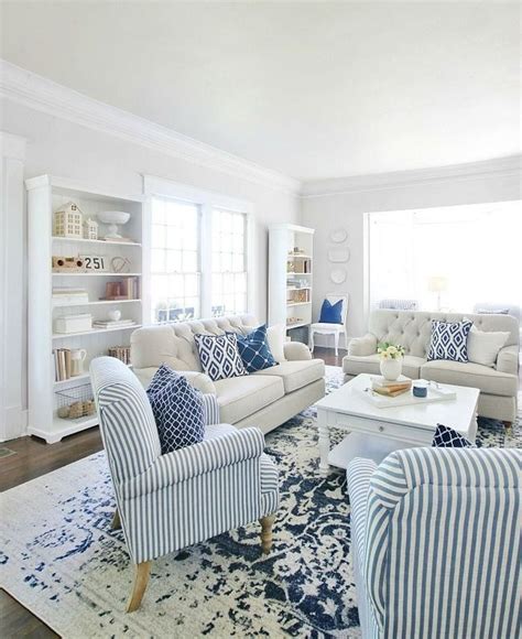46 Inspiring Farmhouse Living Room Decor Ideas Blue And White Living