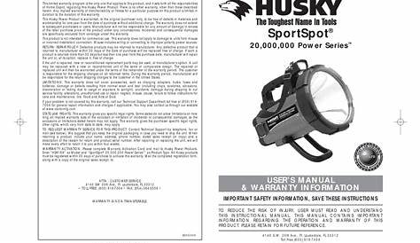 HUSKY SPORTSPOT HSK189 USER'S MANUAL & WARRANTY INFORMATION Pdf