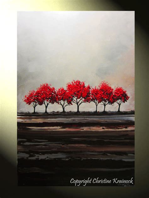 Custom Original Art Abstract Painting Red Tree Textured Contemporary