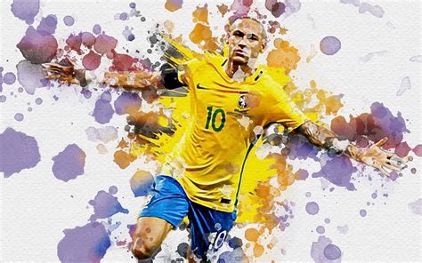 Neymar Jr Brazil National Football Team Art Splashes Of Paint Art