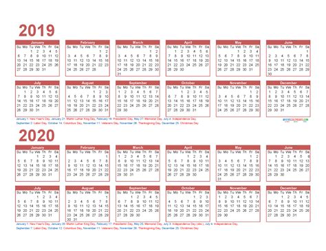 Free Printable 2019 2020 Calendar With Holidays