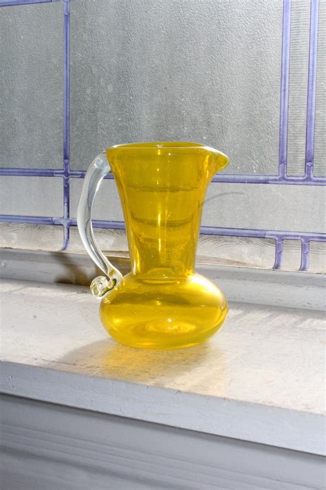 Vintage Vaseline Glass Small Pitcher With Applied Handle
