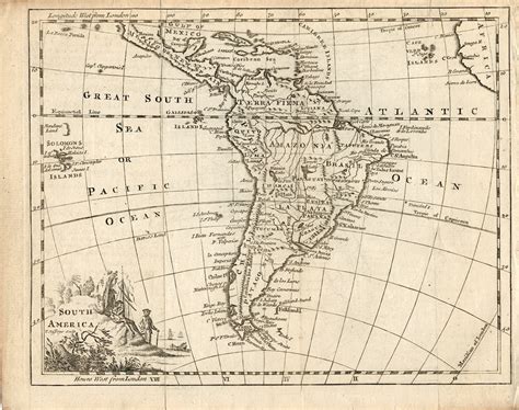 Antique Engraving Print Map South Americathomas Jefferys 1756