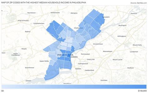Highest Median Household Income In Philadelphia By Zip Code Zip Atlas