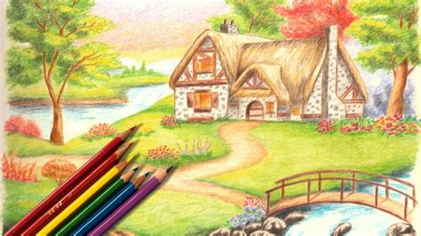 Dibujar Un Paisaje Realista Con Lapices De Colores Youtube