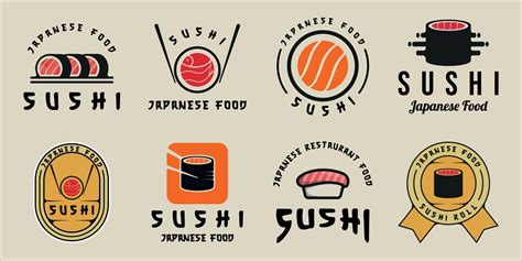 Set Of Sushi Logo Vintage Vector Illustration Template Icon Graphic