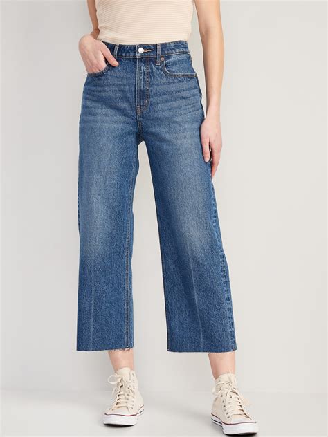 Extra High Waisted Cropped Cut Off Wide Leg Jeans Old Navy