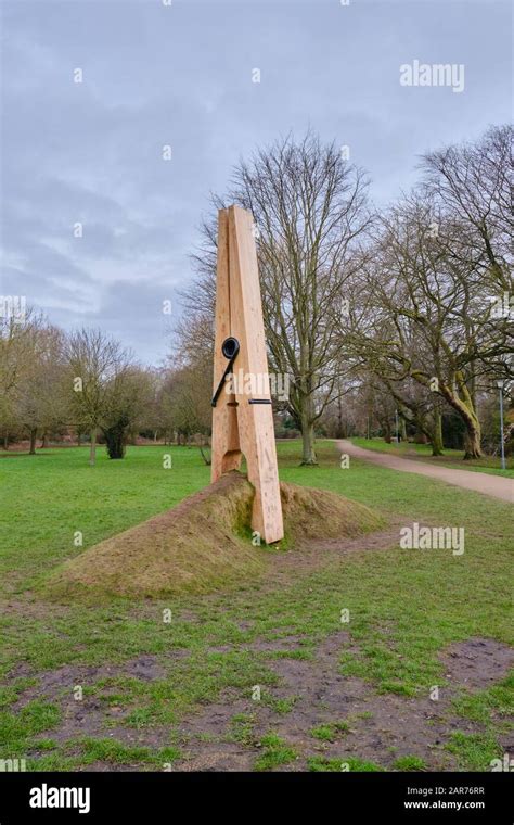 A Giant Wooden Clothes Peg Clothespin Sculpture In Queen Elizabeths
