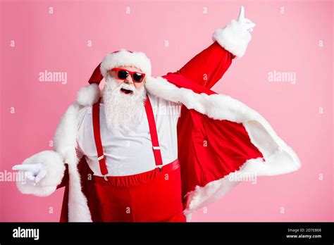 Photo Of Crazy Funny Fat Santa Claus With Big Belly Enjoy X Mas