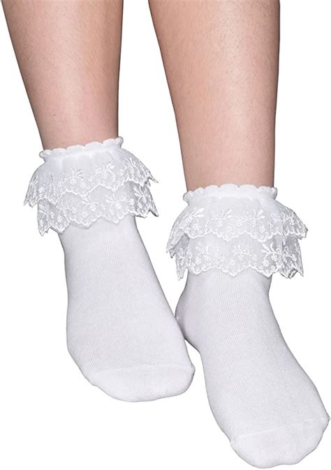Women S Solid Color Lace Ruffle Frilly Socks Comfortable Cotton Ankle