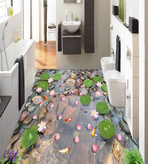 3d Clear Pond Floor Mural Aj Wallpaper