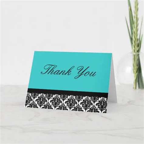 Teal And Black Damask Thank You Card Zazzle