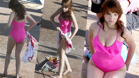 Pretty In Pink Anna Kendrick Amazes In One Piece Swimsuit On Set Of Upcoming Film In Hawaii