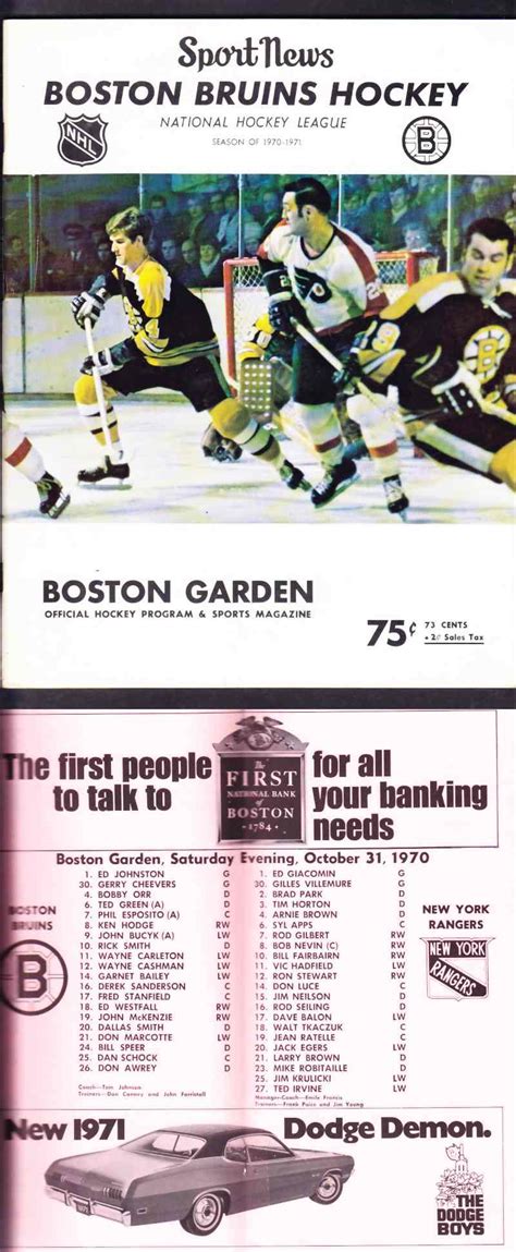 Cs67769456 1970 Boston Bruins Program Borr On Cover Capital