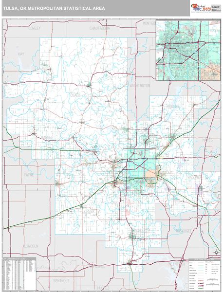 Tulsa Ok Metro Area Zip Code Wall Map Premium Style By Marketmaps