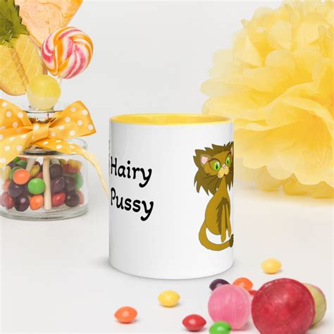 Hairy Pussy Mug White Ceramic Coffee Mug With Colored Handle Etsy Polska