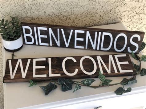 Welcome Bienvenidos Wood Sign Plank Stand Alone Hanging Etsy