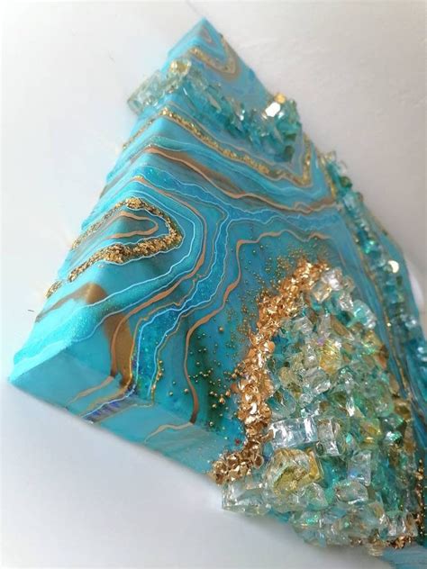 Sky Blue And Gold Resin Geode Wall Art Unique Home Decor Etsy Uk